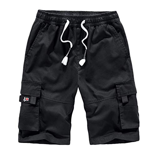 Baijiaye Herren Cargo Shorts 100% Baumwolle Strandhose Jogginghose Bermuda Kurz Hose Schwarz 7XL von Baijiaye