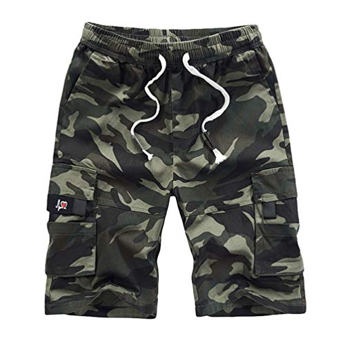 Baijiaye Herren Cargo Shorts 100% Baumwolle Strandhose Jogginghose Bermuda Kurz Hose Tarnen 4XL von Baijiaye