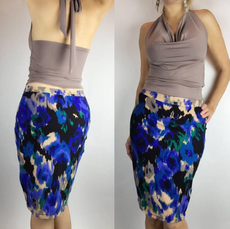 Tango Abstrakt Blau Bleistiftrock Tango Abstrakt Blau Bleistiftrock von BailemosDancewear