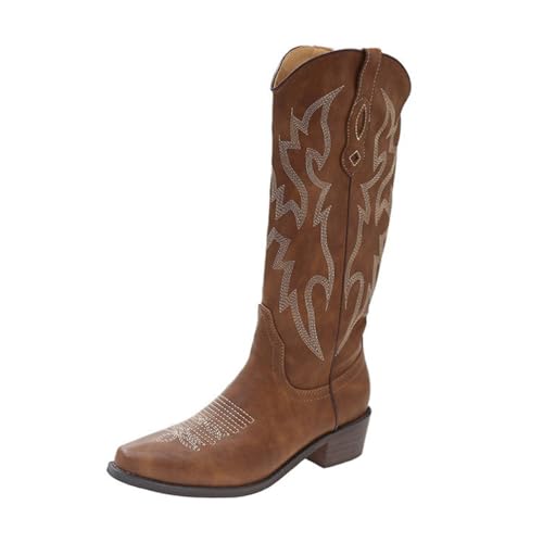 Bailey Xingqi Cowboystiefel Damen mit Spitzer Zehe Western Stiefel mit Stickerei Überknöchelhoch für Country Konzerte Festivals Schwarz Größe 37 von Bailey Xingqi
