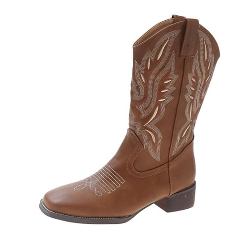 Bailey Xingqi Damen Cowboystiefel mit quadratischer Zehenpartie Retro Westernstiefel mit kleinem Absatz Braun Größe 35 Bailey Xingqi Damen Cowboystiefel mit quadratischer Zehenpartie Retro Westernstiefel mit kleinem Absatz Braun Größe 35 von Bailey Xingqi