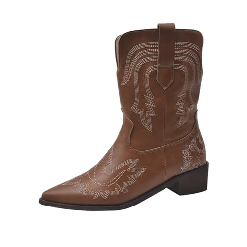 Bailey Xingqi Damen Cowboystiefel mit spitzer Schuhspitze Retro Westernstil, rutschfeste & atmungsaktive Alltagsstiefel Braun Größe 37 von Bailey Xingqi