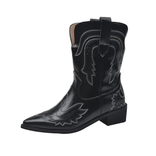 Bailey Xingqi Damen Cowboystiefel mit spitzer Schuhspitze Retro Westernstil, rutschfeste & atmungsaktive Alltagsstiefel Schwarz Größe 35 von Bailey Xingqi