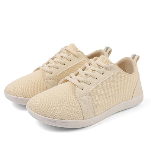 Bailey Xingqi Damen Herren Barfußschuhe Unisex Minimalistische Barfußschuhe Leichte Atmungsaktive Walking Sneaker（Gebrochenes Weiß 39） von Bailey Xingqi