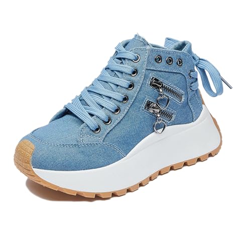 Bailey Xingqi Damen High Top Turnschuhe Plattform Metall Reißverschluss Canvas Schuhe Mode Schnürschuhe(2001 Blau EU Size 36) von Bailey Xingqi