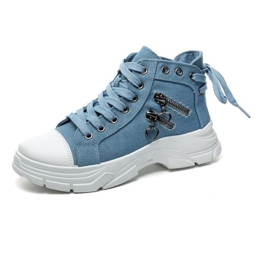 Bailey Xingqi Damen High Top Turnschuhe Plattform Metall Reißverschluss Canvas Schuhe Mode Schnürschuhe 256 Blau EU 39 von Bailey Xingqi