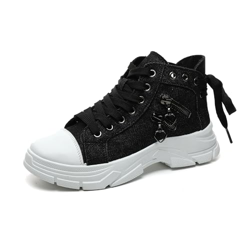 Bailey Xingqi Damen High Top Turnschuhe Plattform Metall Reißverschluss Canvas Schuhe Mode Schnürschuhe 256 Schwarz Weiß EU 41 von Bailey Xingqi
