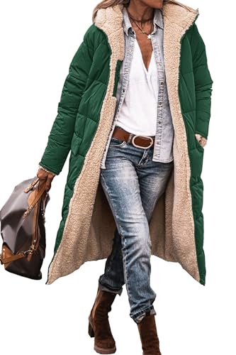 Bailey Xingqi Damen Kapuze Fleece-gefüttert Parka Mode Sherpa Jacke Oversized Winter Outdoor Casual Langarm Warme Jacke Mit Taschen Grün XL von Bailey Xingqi