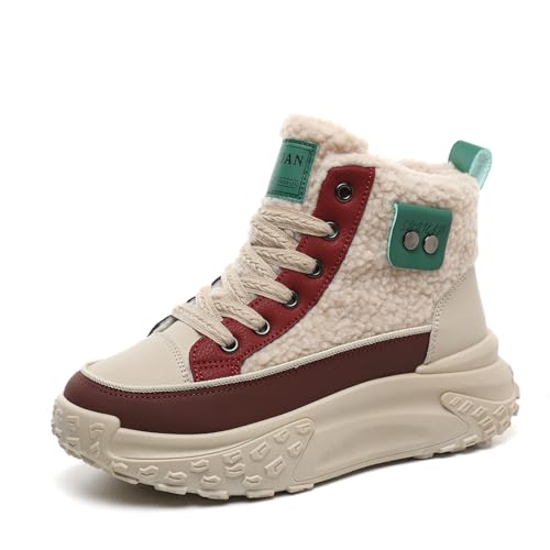 Bailey Xingqi Damen Schneestiefel Winter Schnürstiefel mit Plateauabsatz Kunstleder Rutschfest Bequeme Casual Booties 6701 Rot Größe 40 von Bailey Xingqi