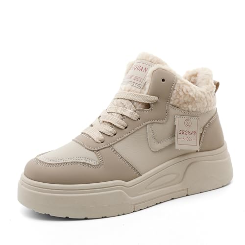 Bailey Xingqi Damen Schneestiefel mit Kunstfellfutter Schnürstiefel Winter Rutschfeste Plateaustiefel Hoher Schaft Wanderboots 2705 Khaki Größe 35 von Bailey Xingqi