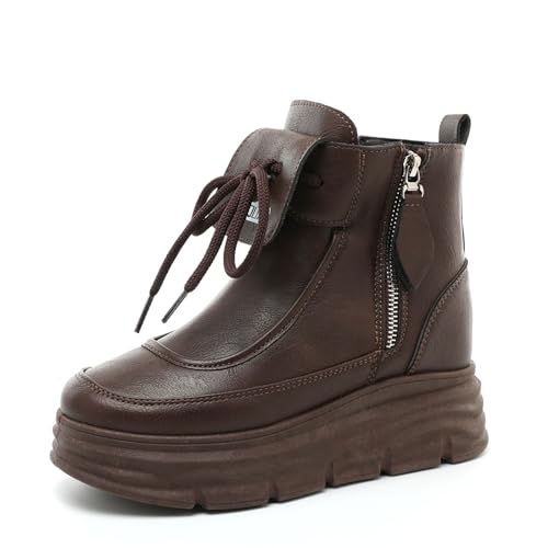 Bailey Xingqi Damen Schneestiefel mit Kunstfellfutter Schnürstiefel Winter Rutschfeste Plateaustiefel Hoher Schaft Wanderboots 3680 Braun Größe 37 von Bailey Xingqi