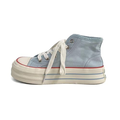 Bailey Xingqi Damen Sneaker Plateauabsatz Canvas Chunky Freizeitschuhe Y2K High-Top Schuhe Alltag Leichte & rutschfest 1191 Blau EU 39 von Bailey Xingqi