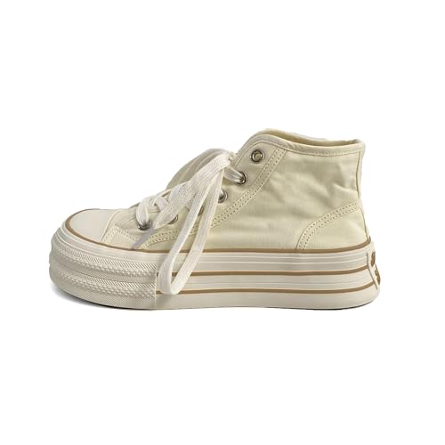 Bailey Xingqi Damen Sneaker Plateauabsatz Canvas Chunky Freizeitschuhe Y2K High-Top Schuhe Alltag Leichte & rutschfest 1191 Weiß EU 39 von Bailey Xingqi