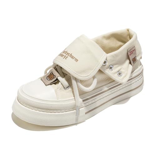 Bailey Xingqi Damen Sneaker Plateauabsatz Canvas Chunky Freizeitschuhe Y2K High-Top Schuhe Alltag Leichte & rutschfest 6692 Off-White EU 40 von Bailey Xingqi