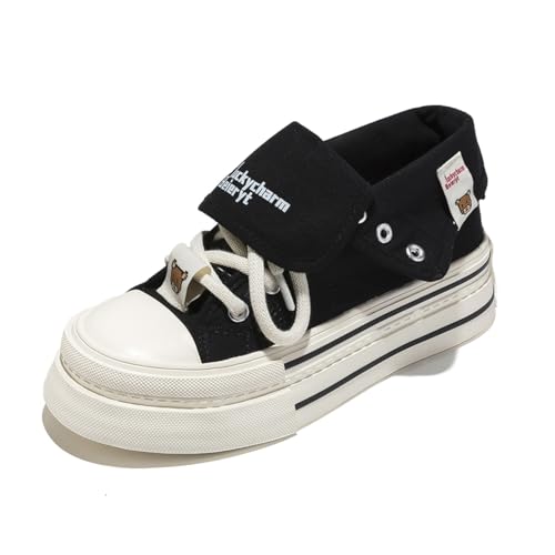 Bailey Xingqi Damen Sneaker Plateauabsatz Canvas Chunky Freizeitschuhe Y2K High-Top Schuhe Alltag Leichte & rutschfest 6692 Schwarz EU 38 von Bailey Xingqi