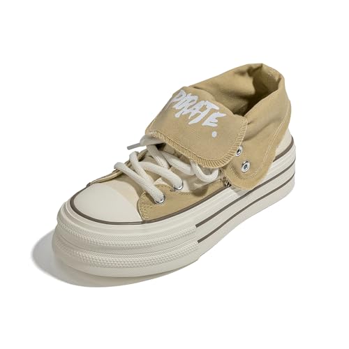 Bailey Xingqi Damen Sneaker Plateauabsatz Canvas Chunky Freizeitschuhe Y2K High-Top Schuhe Alltag Leichte & rutschfest Khaki EU 39 von Bailey Xingqi