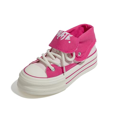 Bailey Xingqi Damen Sneaker Plateauabsatz Canvas Chunky Freizeitschuhe Y2K High-Top Schuhe Alltag Leichte & rutschfest Rot EU 36 von Bailey Xingqi