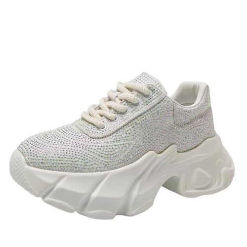 Bailey Xingqi Damen Strass Chunky Turnschuhe Bequeme atmungsaktive Glitzer Turnschuhe Aufzug Schuhe（Weiß EU 38） von Bailey Xingqi