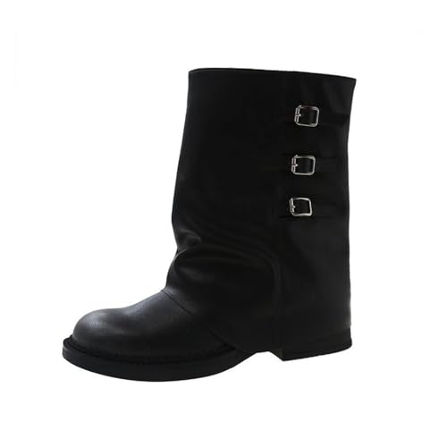 Bailey Xingqi Femmes Mid Calf Dress Bottes Bout carré Côté Fermeture Éclair Moto Équitation Botte avec Ceinture Décorative（1023 Noir EU 38） von Bailey Xingqi