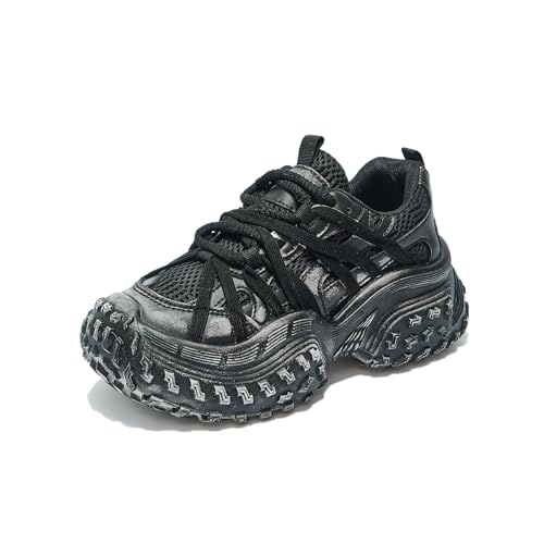 Damen Chunky Sneaker Retro Plattform Schnürung Sneaker Mesh Papa Wanderschuhe Casual Fashion Laufschuhe（91 Schwarz 40） von Bailey Xingqi