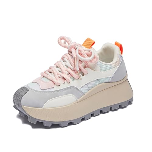 Damen Plattform Chunky Sneaker Casual Fashion Lace Up Sneaker Atmungsaktive Mesh Dad Wanderschuhe 876 Grau EU 39 von Bailey Xingqi