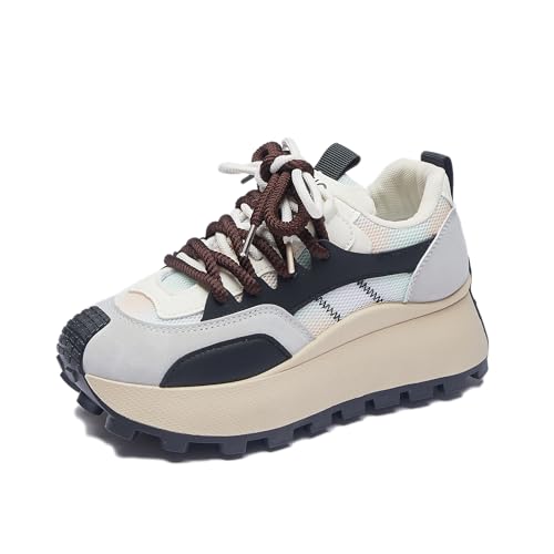 Damen Plattform Chunky Sneaker Casual Fashion Lace Up Sneaker Atmungsaktive Mesh Dad Wanderschuhe 876 Schwarz EU 40 von Bailey Xingqi