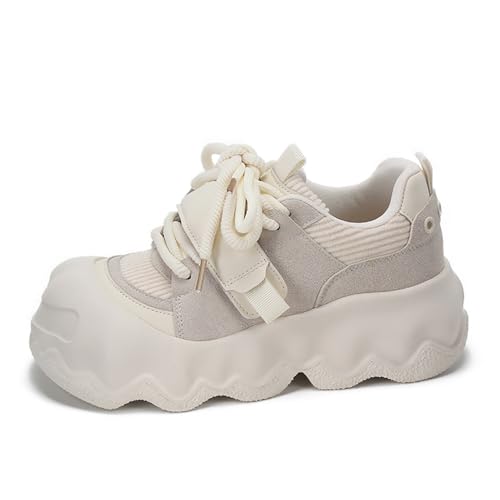 Damen Sneaker mit Plateau Leichte Canvas Freizeitschuhe Atmungsaktive Bequem-Sneaker 636 Beige EU Größe 36 von Bailey Xingqi