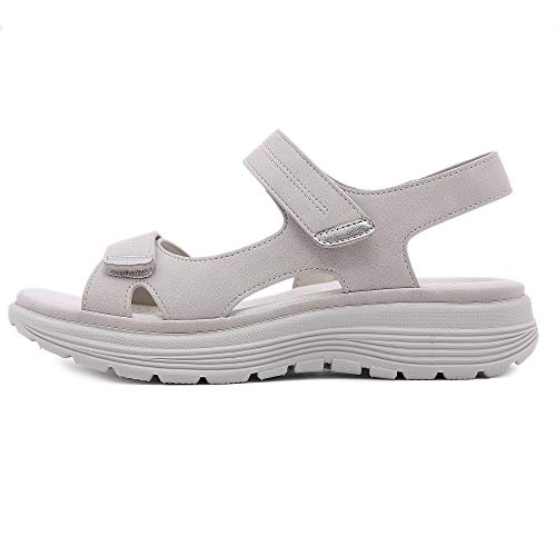 Damen Sommer Trekking Sandalen Bequem Breite Füße Outdoor Wandersandalen Zehe öffnen Wasserschuhe（Grau 37.5） von Bailey Xingqi