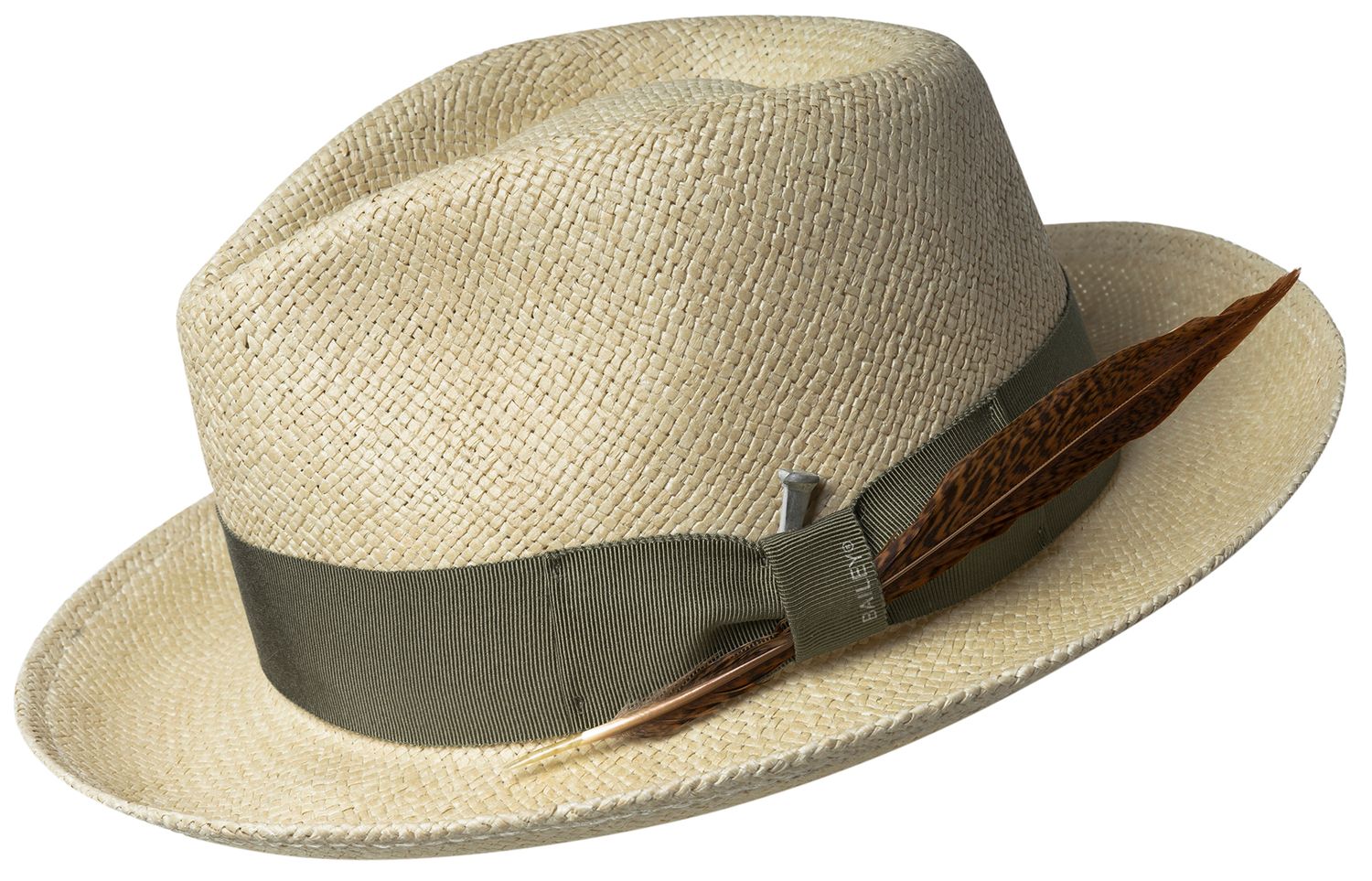 Bailey Flatbrim Strohhut Outen mit Feder und Pin von Bailey