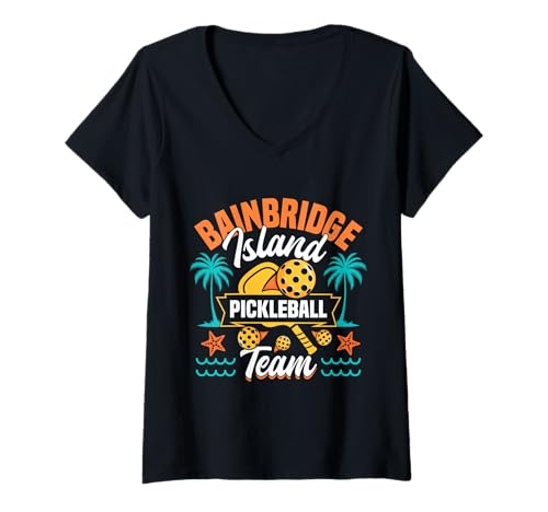 Damen Bainbridge Island-Fan-Tourist Ruft Bainbridge Island an T-Shirt mit V-Ausschnitt Damen Bainbridge Island-Fan-Tourist Ruft Bainbridge Island an T-Shirt mit V-Ausschnitt von Bainbridge Island Graphic For Washington Vacay