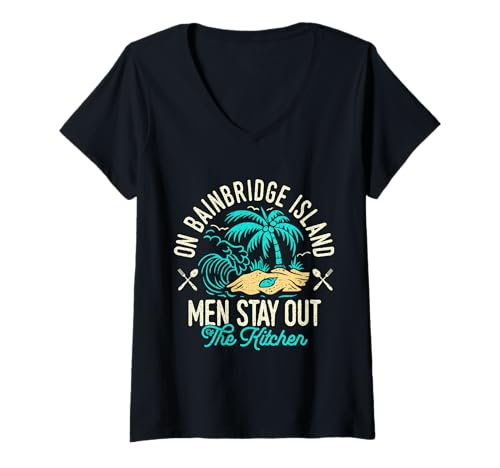 Damen Bainbridge Island Palme Stay Out Kitchen Pickelball T-Shirt mit V-Ausschnitt von Bainbridge Island Graphic For Washington Vacay