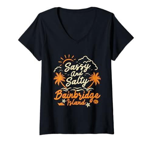 Damen Reisen Washington Vacation Sassy Bainbridge Island T-Shirt mit V-Ausschnitt Damen Reisen Washington Vacation Sassy Bainbridge Island T-Shirt mit V-Ausschnitt von Bainbridge Island Graphic For Washington Vacay