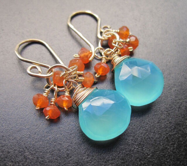 Blauer Chalcedon Mit Orangem Karneol, Wahlweise in Gold Vermeil Oder Sterling Silber Blauer Chalcedon Mit Orangem Karneol, Wahlweise in Gold Vermeil Oder Sterling Silber von BainbridgeGems