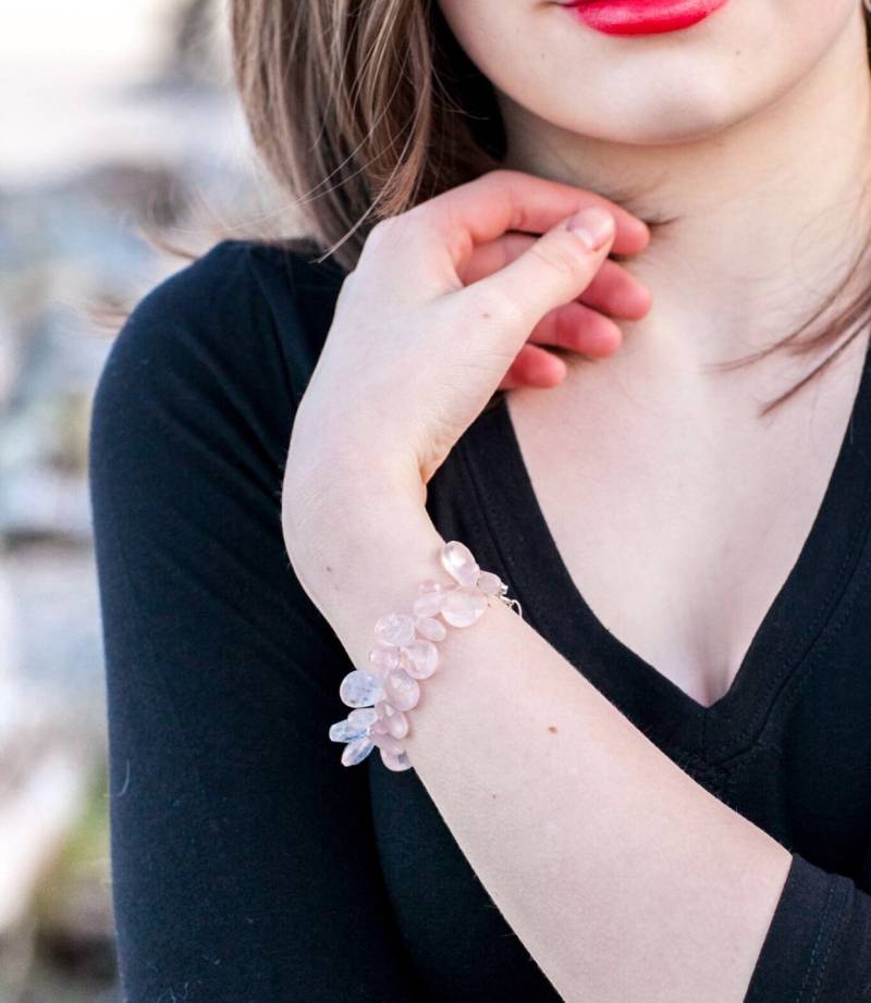 Zartes Rosa Rosenquarz Edelstein Armband in 925 Sterling Silber Oder Vergoldet von BainbridgeGems