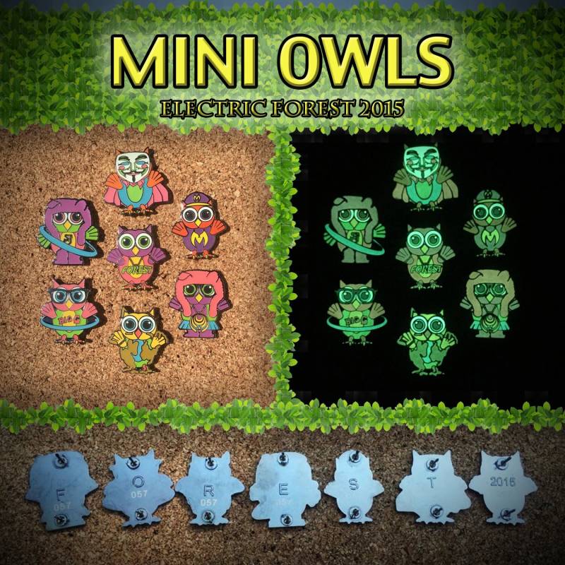 Electric Forest Mini Glow Eulen Hutnadel Set von BaineVisuals