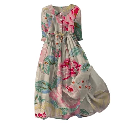 Baiomawzh Blusenkleid Damen Sommer Langarm Blumenkleid Locker Plissierten Blusenkleid Leicht Elegant Sommerkleider Große Größen Knielang Hemdblusenkleid Lang Schicke Strandkleid Freizeitkleid von Baiomawzh