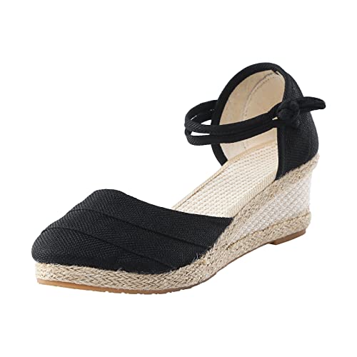 Baiomawzh Sandalen & Slides Für Damen Leinen Sandaletten Breite Füße Sommerschuhe Damen Sommerschuhe Bequem Keilabsatz Damen Sandalen Elegant Bequeme Sandalen Schicke Keilabsatz Sandaletten von Baiomawzh