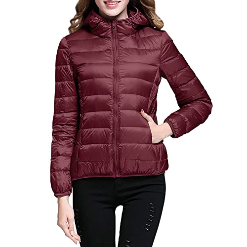 Leichte Daunenjacke Mit Kapuze Damen Steppjacke Packbare Ultraleichte Übergangsjacke Frauen Winddicht Wasserdicht Warme Winterjacke Dünne Softdaunenjacke Wintermantel für Freizeit Wandern Reisen von Baiomawzh