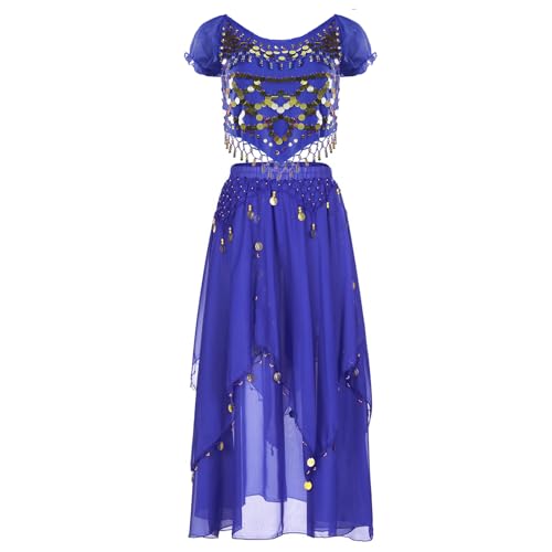 Baisdan Bauchtanz-Kostüm-Set für Damen, Pailletten-Münze, bauchfreies Top mit Bauchtanz-Chiffon-Rock, Karnevals-Performance-Outfits, dunkelblau, Einheitsgröße von Baisdan