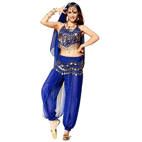 Baisdan Damen Indien Bauchtanz Kostüm Set Arabische Prinzessin Karneval Halloween Professionelles Outfit Dunkelblau von Baisdan