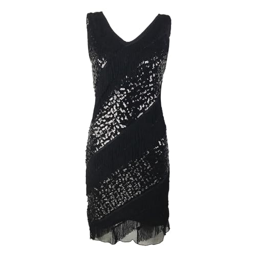 Baisdan Damen Pailletten Quaste Fransen Flapper Kleid 1920er Jahre Gatsby Party Cocktailkleid Latin Dance Rumba Ballsaal Salsa Samba Kostüme, Schwarz , S von Baisdan