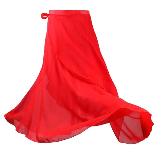 Baisdan Damen Rock Länge Chiffon Rock Klassischer Tanzrock Tangorock Modern Ballsaal Tüllrock, rot, One size von Baisdan