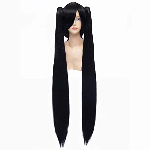 Baisheng Miku 30 cm + 100 cm 2 Pferdeschwanz Schwarz Gerade Lange Synthetische Volle Cosplay Kostüm Perücke (Basis Perücke 30cm+Zopf 100cm-schwarz) von SZOLNO