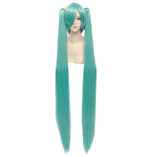 Baisheng Miku 30 cm + 120 cm Zopf Blau Grün Gerade Hatsune Miku Lange Cosplay Kostüm Perücke (Basis Perücke 30cm+120cm Zopf-Blau Grün) von Baisheng