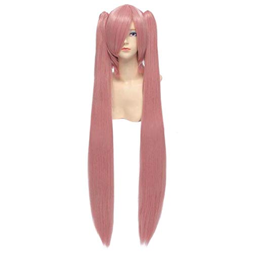 Baisheng Miku 30 cm Base Perücke + 100 cm 2 Pferdeschwanz Rosa Gerade Hatsune Miku Cosplay Kostüm Perücke (Basis Perücke 30cm+Zopf 100cm-Rosa) von Baisheng