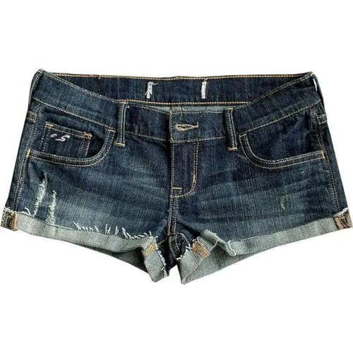 Baitang Damen Frauen Niedrig Eng Zusammengerollte Denim Shorts Summer Girl Street Lässig Hip Wrap Mini Shorts Weiblich-blau von Baitang