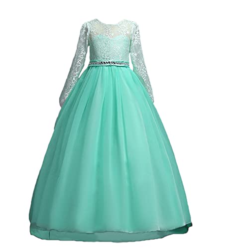 Baixia Blumenmädchen Spitzenkleid Kinder Hochzeit Brautjungfer Festzug Party Abschlussball Formal Ballkleid Prinzessin Geschwollene Tüll Kleider, türkis, 11-12 Jahre von Baixia