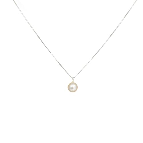 Baiyanor Halskette aus natürlichen Perlen, Perlenkette mit echt Silberkette und echt Perlen Weiß für Damen und Mädchen Elegant (Silber) von Baiyanor