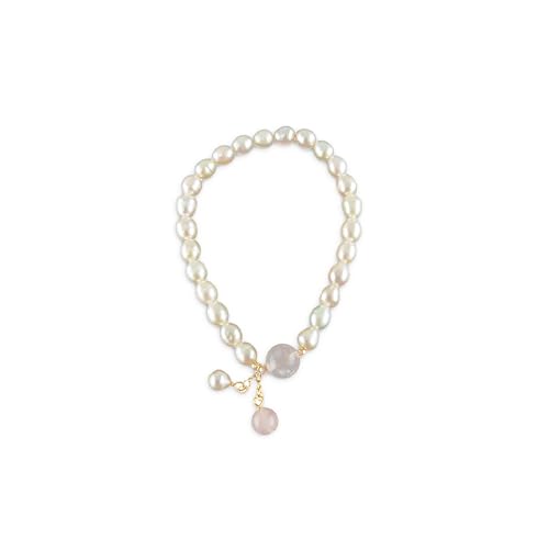 Baiyanor Perlenarmband aus natürlichen perlen, Armschmuck mit echt Perlen, Handketten Pearl Bracelet Frau und Mädchen, 17cm lang (Pink) von Baiyanor