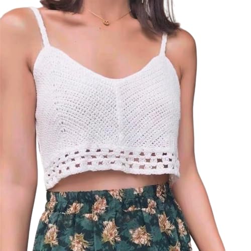 Baiyanor gestrickt Strand Tanktop, Sommer Top Damen mit U-Ausschnitt für Frauen und Mädchen in Freitzeit (Baumwolle, Weiß) von Baiyanor